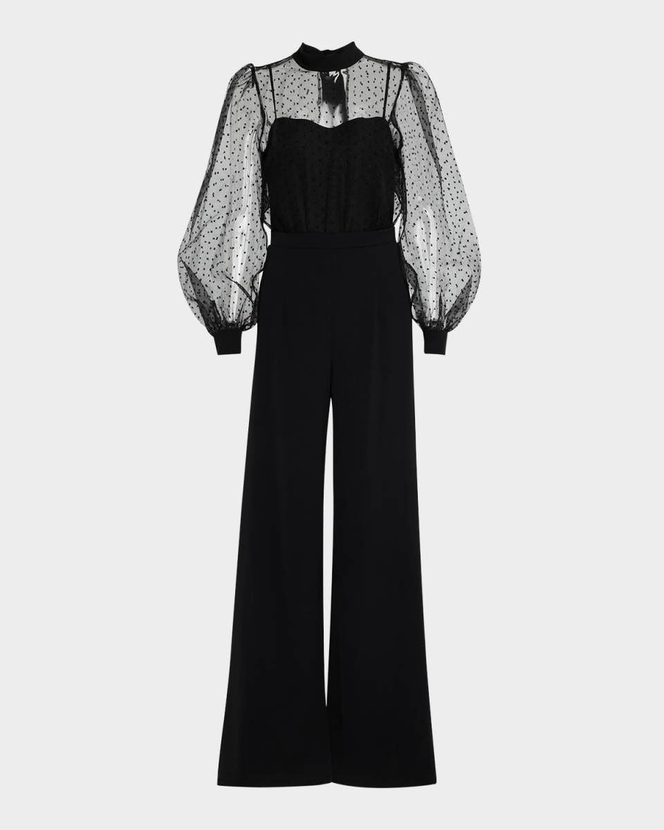 Rosalie Slit-Hem Dotted Mesh Jumpsuit