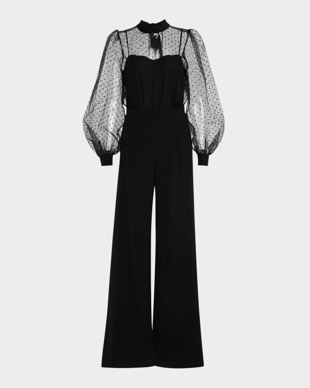 Rosalie Slit-Hem Dotted Mesh Jumpsuit