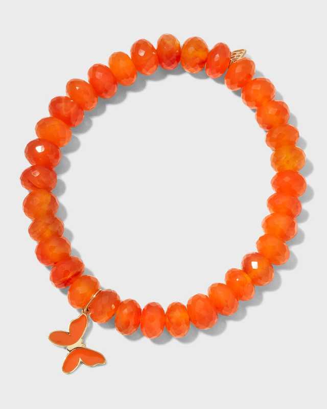 Carnelian Rondelle Bracelet with Enamel Butterfly Charm
