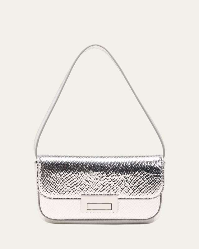 Stefanie Metallic Snake-Embossed Shoulder Bag