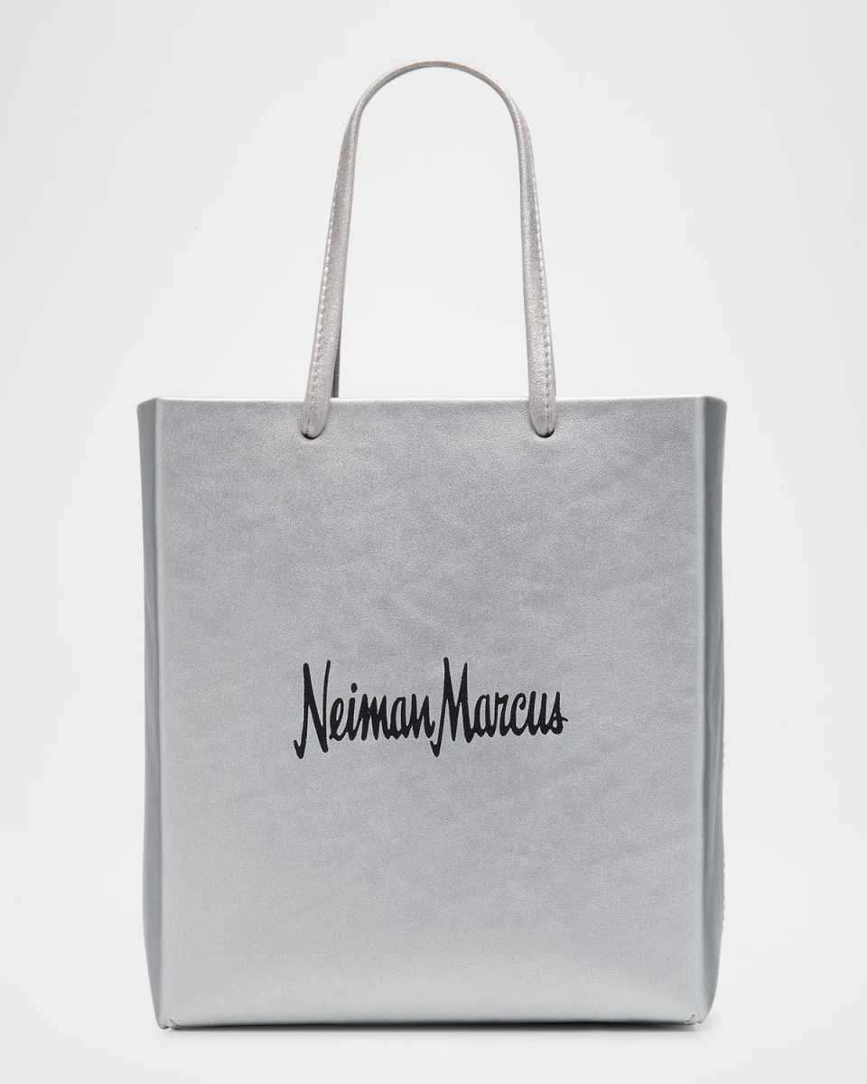 Neiman Marcus Metallic Vegan Leather Tote Crossbody Bag