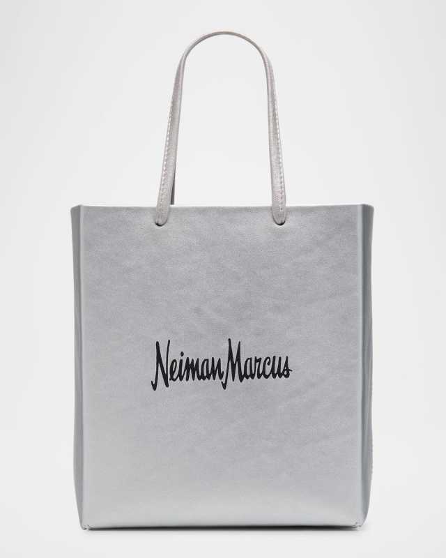Neiman Marcus Metallic Vegan Leather Tote Crossbody Bag