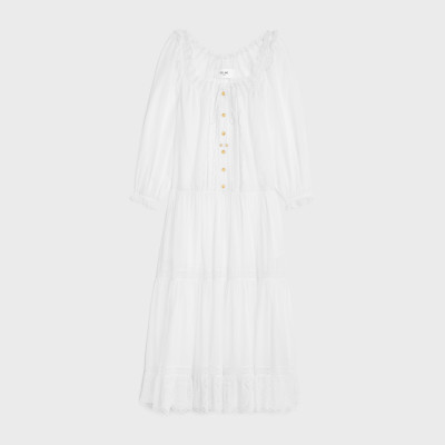 CELINE Folk embroidered in cotton muslin dress