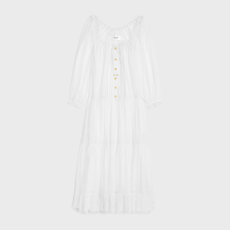 CELINE Folk embroidered in cotton muslin dress