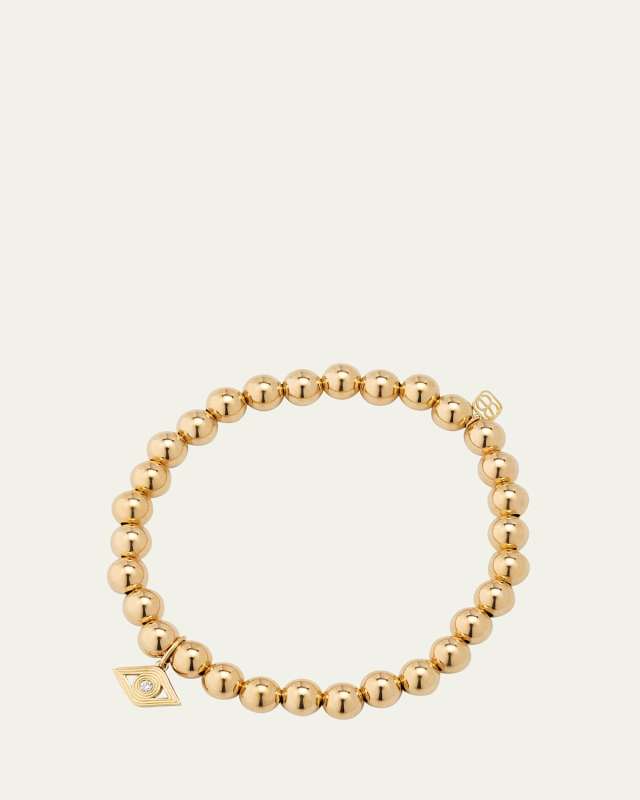14k Small Fluted Evil Eye Diamond Charm Bracelet