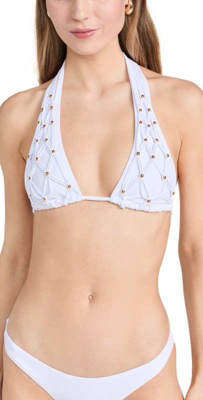 PQ Swim Beaded Brynn Halter Bikini Top White