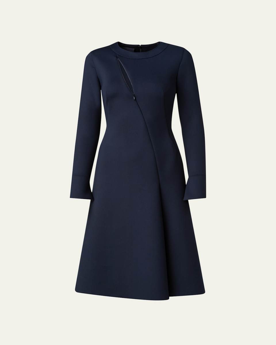 Neoprene Midi Dress with Front Zip Detail