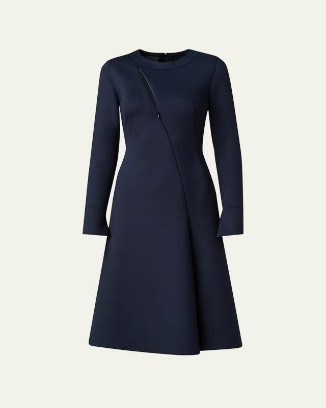 Neoprene Midi Dress with Front Zip Detail