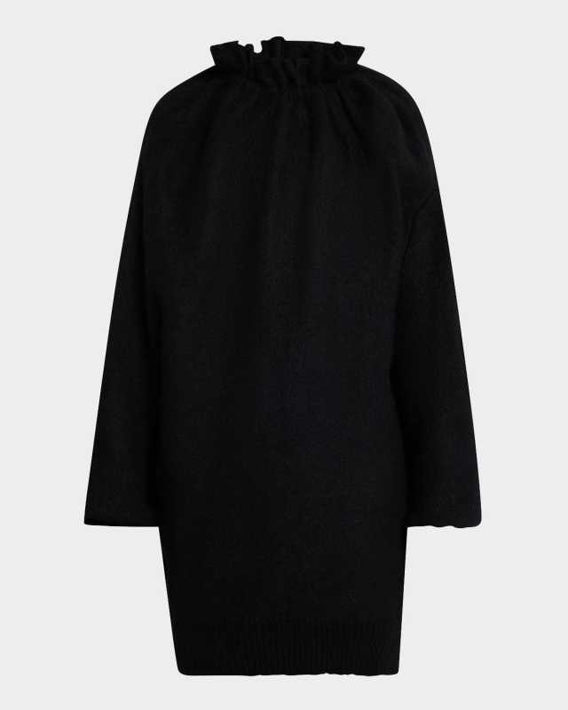 Gathered Pleated-Neck Oversized Sweater