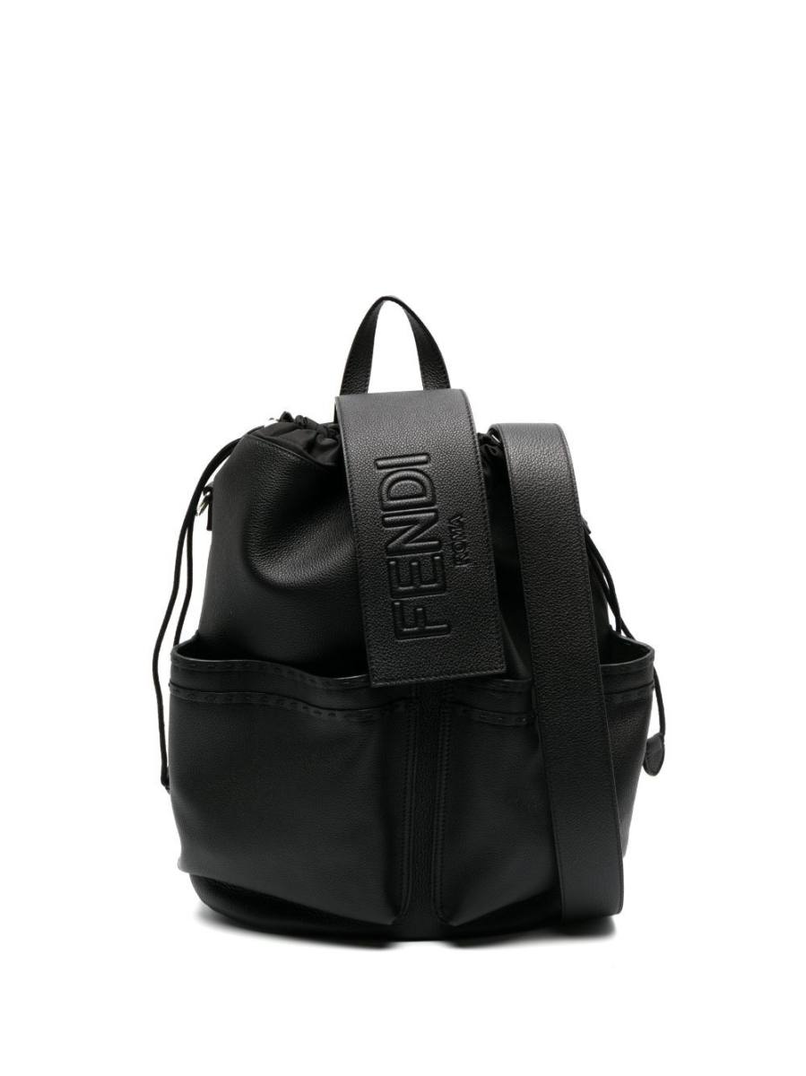 logo-embossed leather backpack