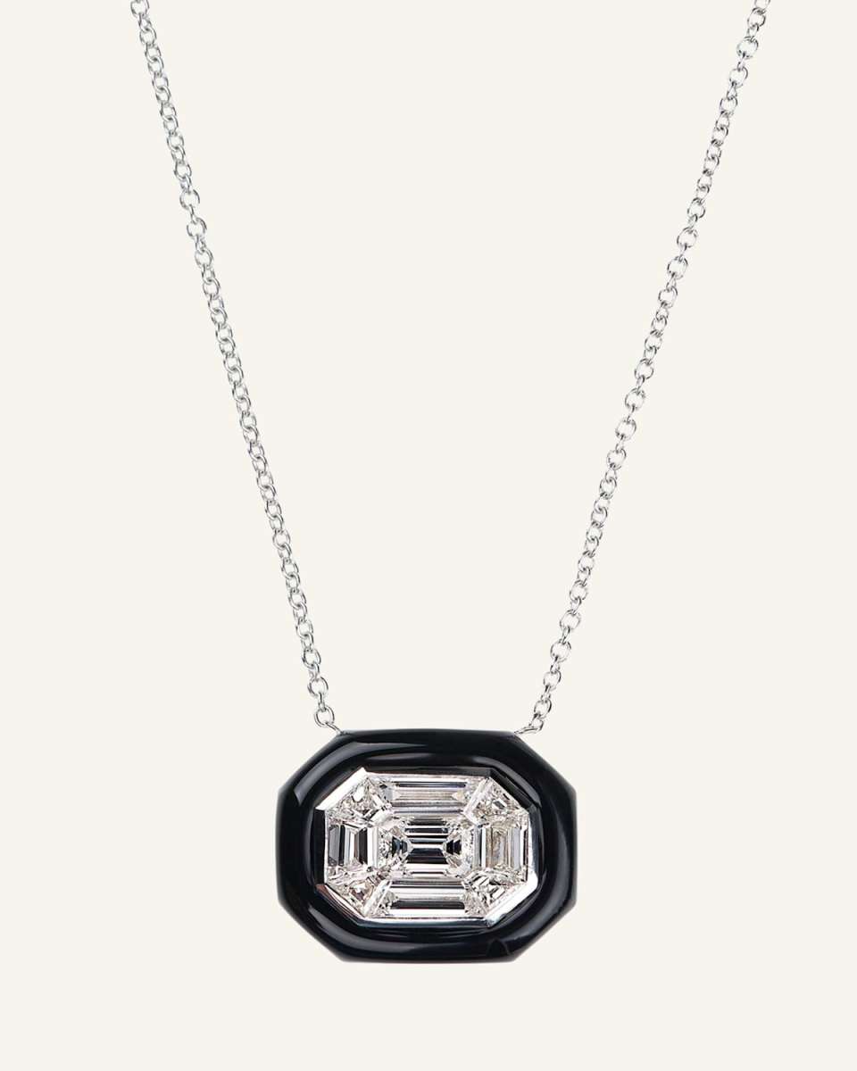 18k White Gold Oui Diamond & Enamel Necklace