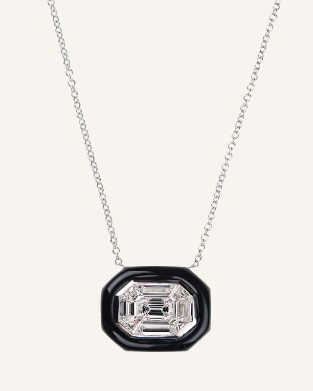 18k White Gold Oui Diamond & Enamel Necklace