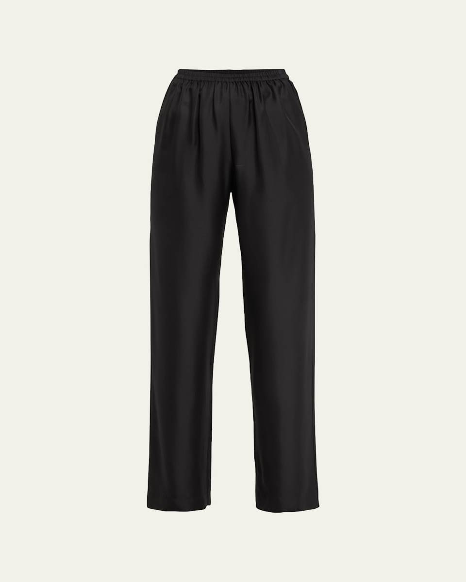 Elastic Waist Straight-Leg Silk Pants