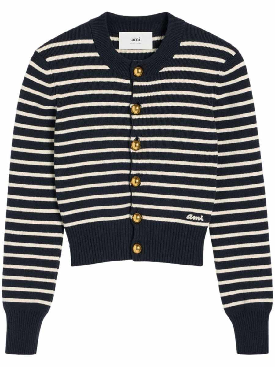stripe-pattern cotton-blend cardigan