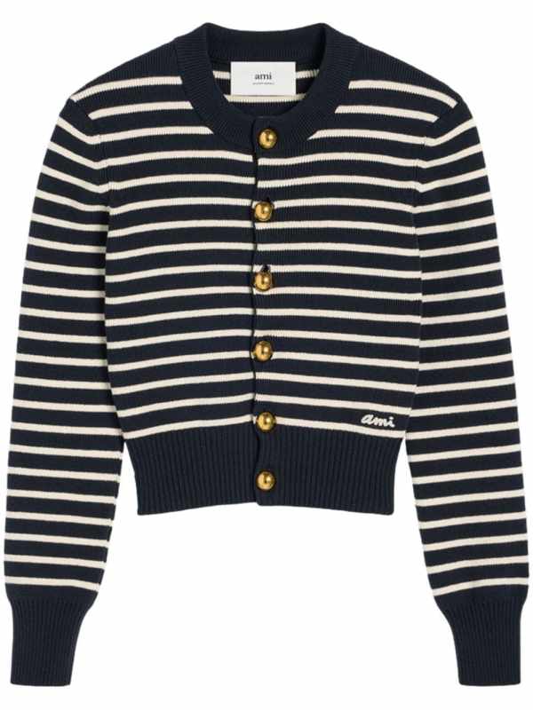 stripe-pattern cotton-blend cardigan