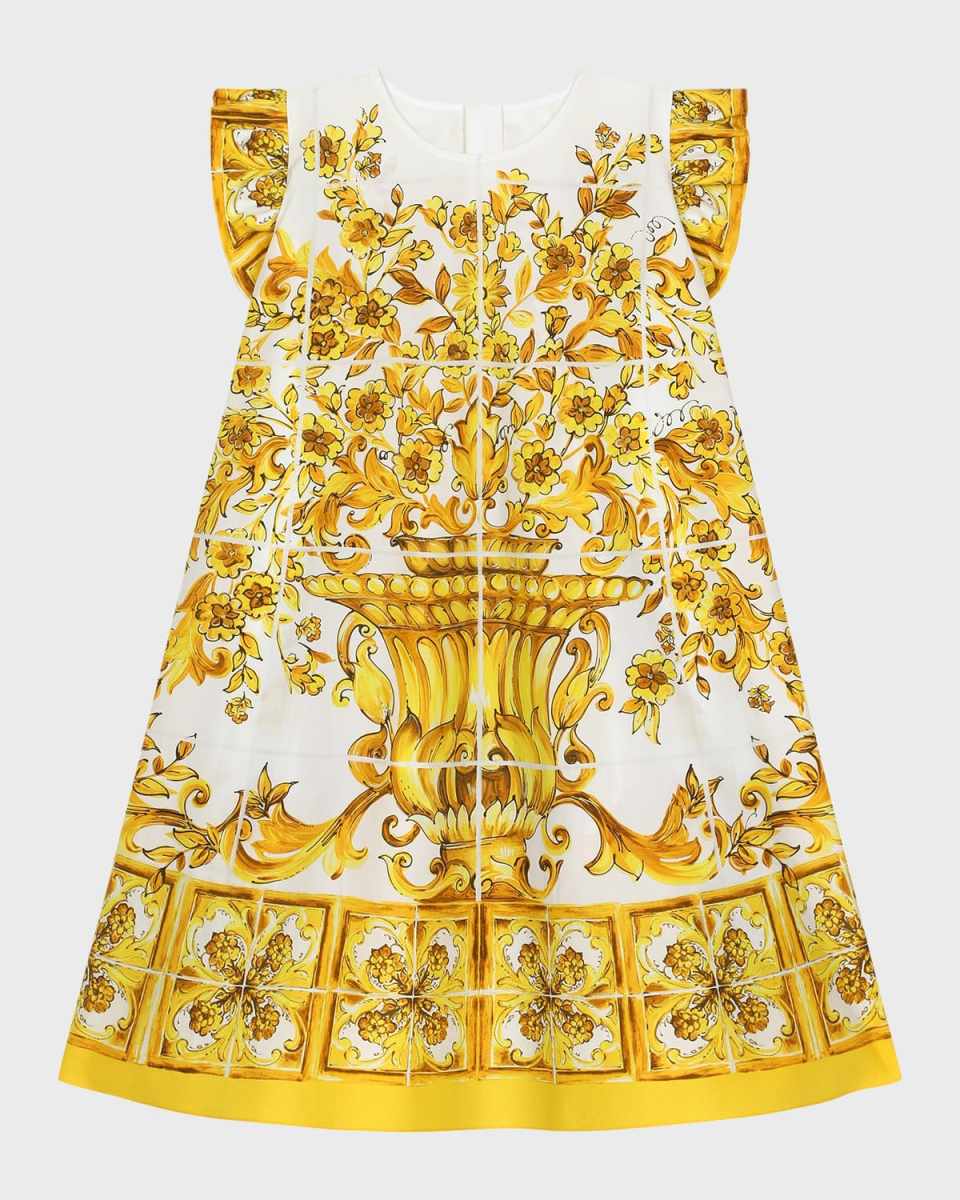 Girl's Maiolica-Print Dress, Size 8-14