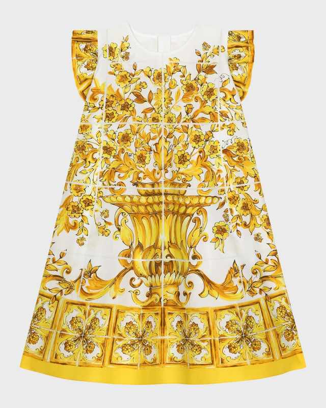 Girl's Maiolica-Print Dress, Size 8-14