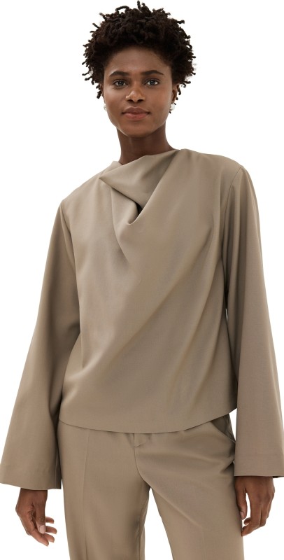 Róhe Draped Wool Top Khaki