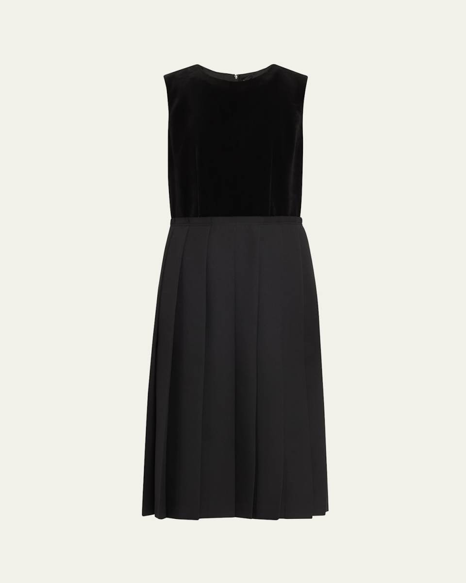 Velvet Pleated Gabardine Midi Dress