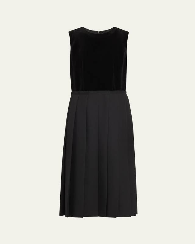 Velvet Pleated Gabardine Midi Dress