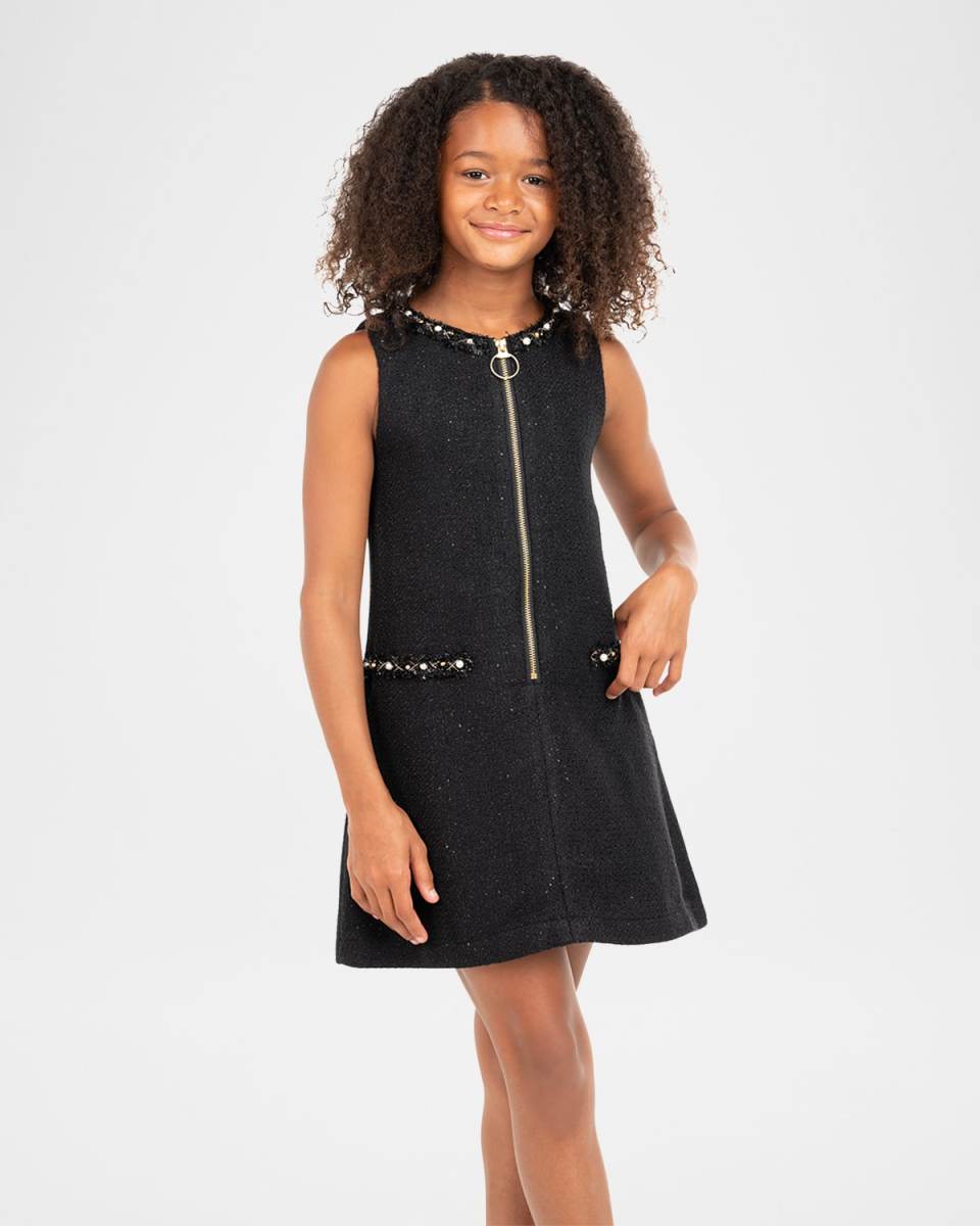 Girl's Julia Pearly Embellished Tweed Dress, Size 7-16