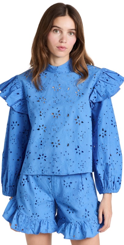 Chufy Seti Cotton Blouse Bes Cyan