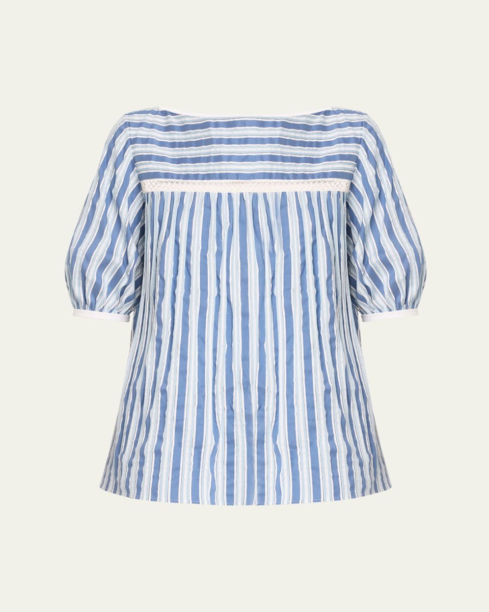 Stripe Poplin Puff-Sleeve Top