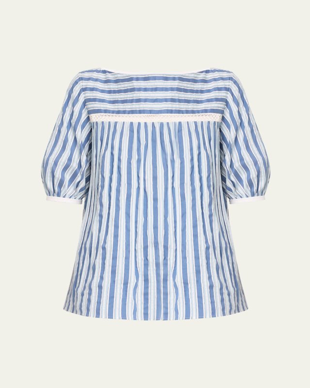Stripe Poplin Puff-Sleeve Top