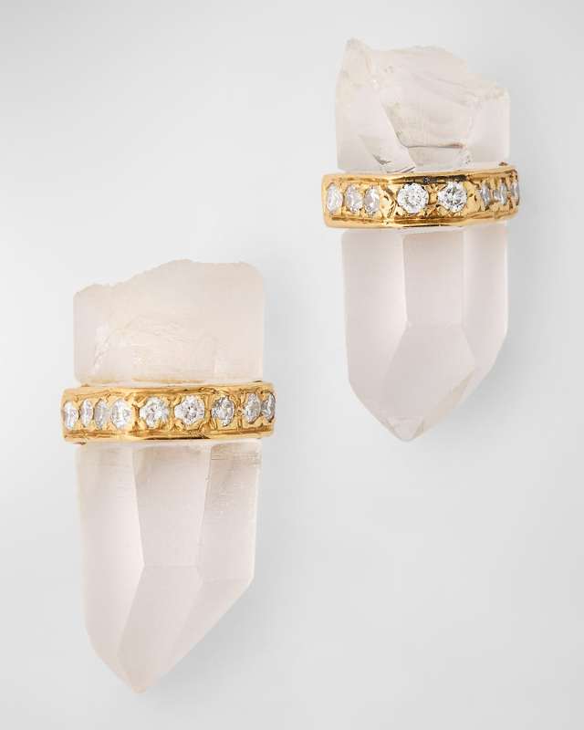 14K Crystal Quartz and Diamond Bar Earrings