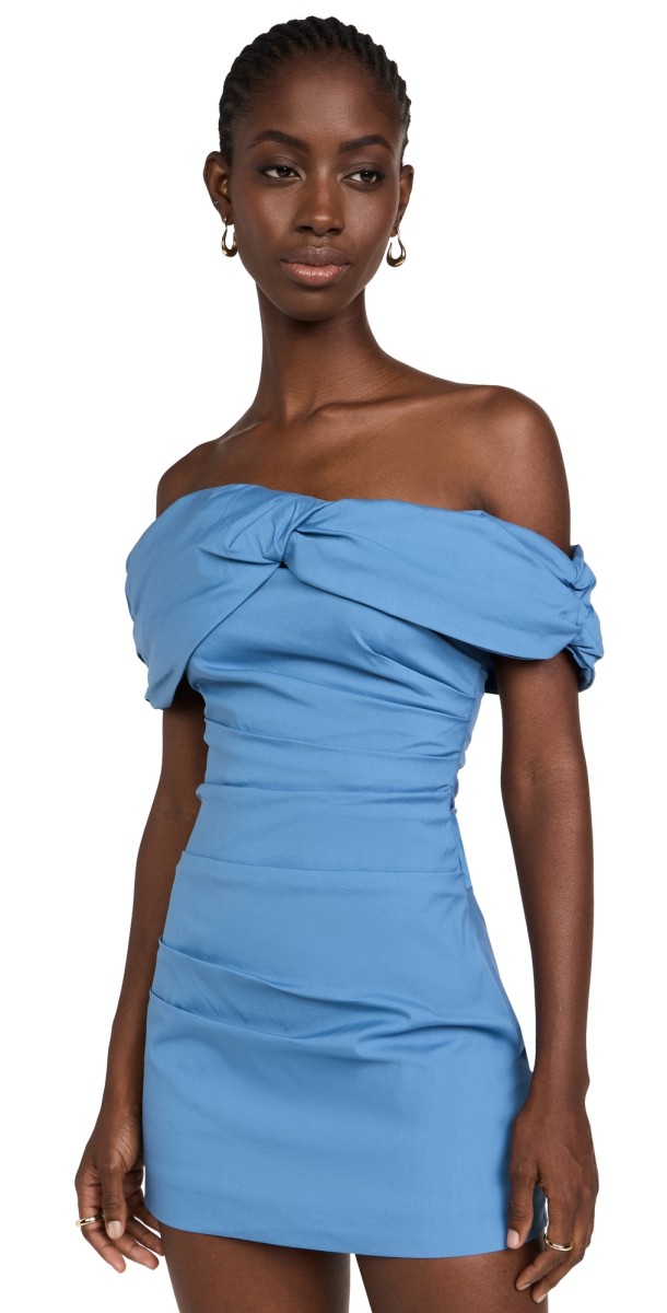 SIR. Jones Off Shoulder Mini Dress Washed Blue