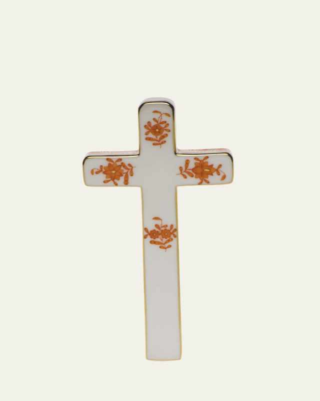 Chinese Bouquet Decorative Porcelain Cross - Rust