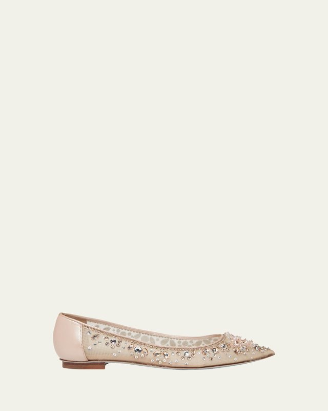 Crystal Embroidered Mesh Ballerina Flats