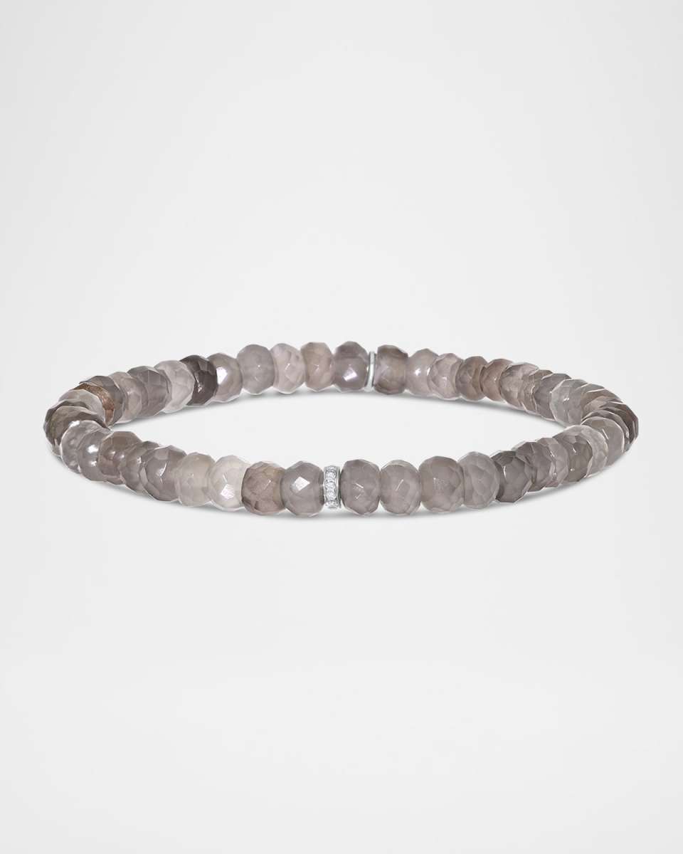 5mm Grey Moonstone Mini Bead Bracelet with One Diamond Rondelle
