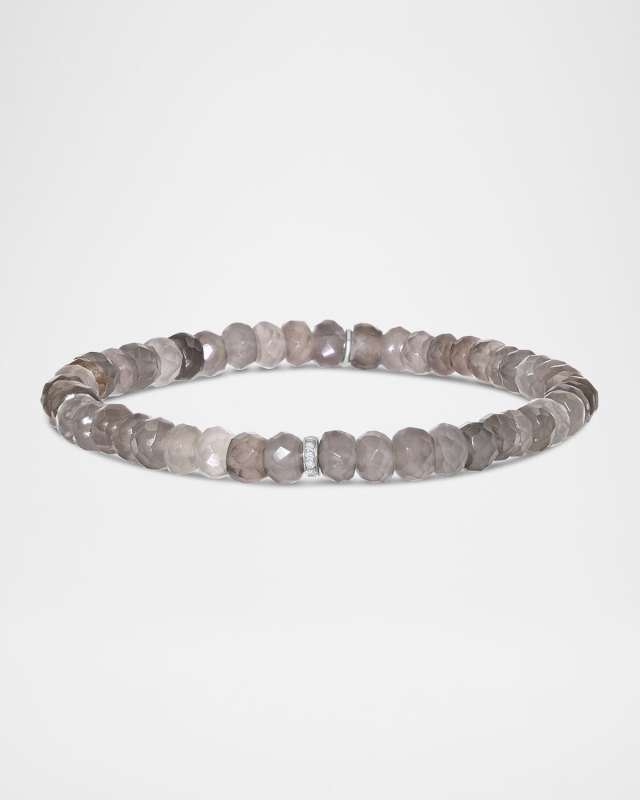 5mm Grey Moonstone Mini Bead Bracelet with One Diamond Rondelle