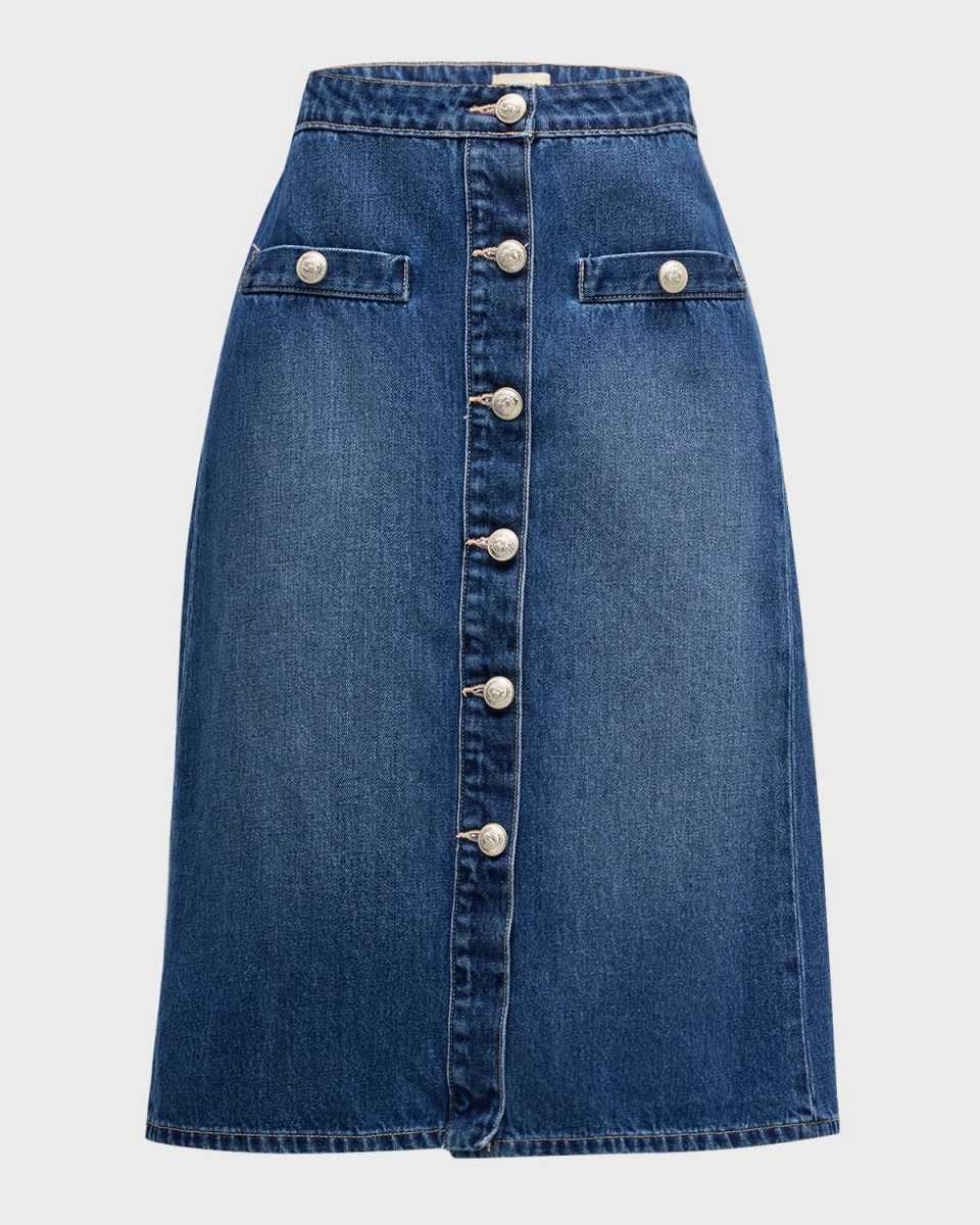 Landry Button-Front Denim Midi Skirt