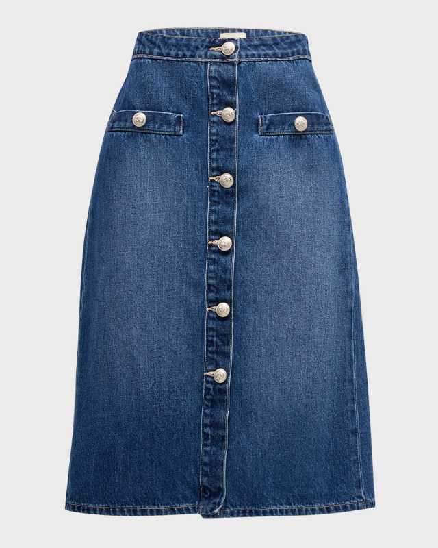 Landry Button-Front Denim Midi Skirt