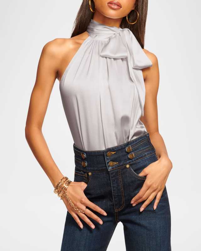 Lori Tie-Neck Silk Halter Top