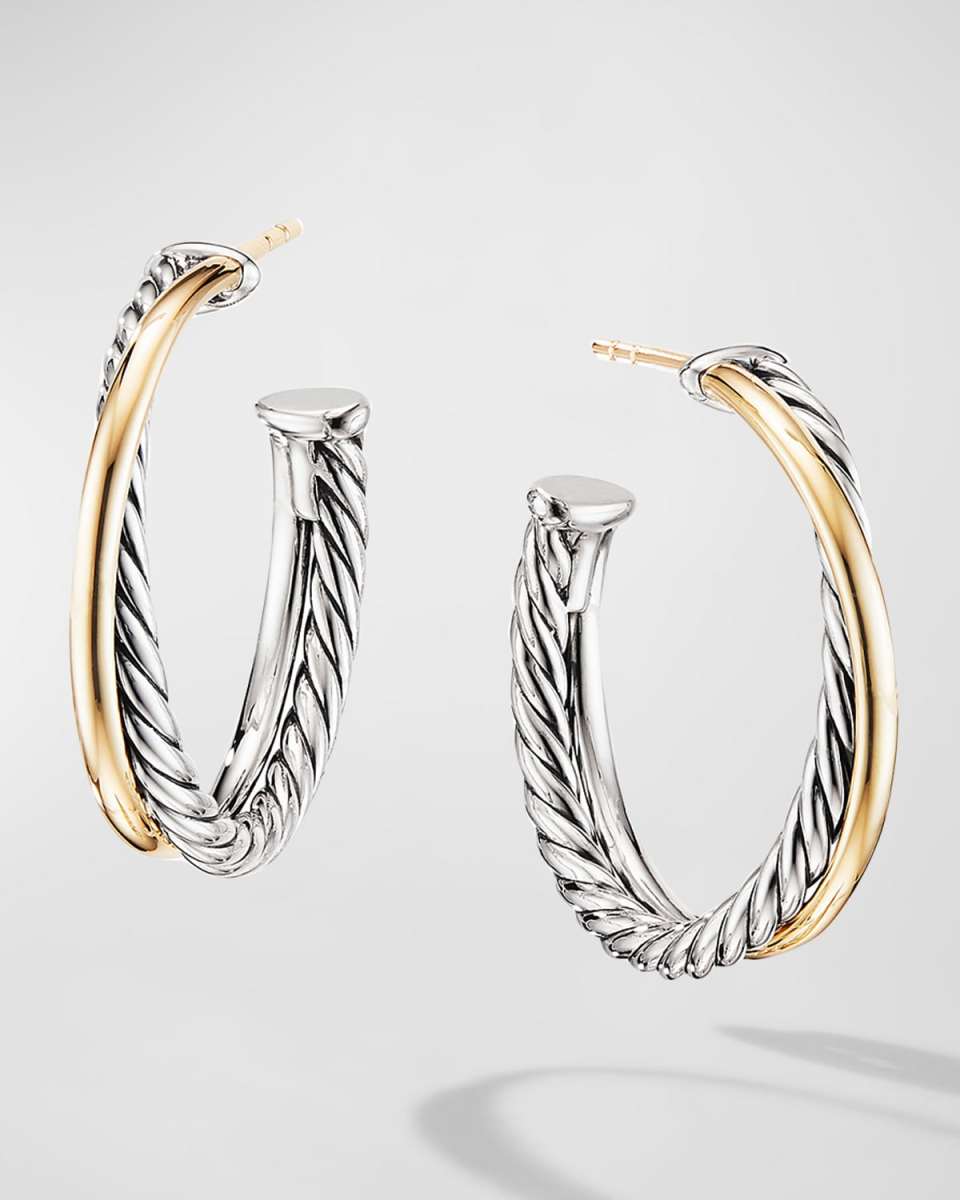 Crossover Hoop Earrings with 18K Gold in Silver, 5mm, 1"L