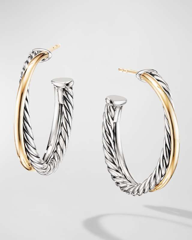 Crossover Hoop Earrings with 18K Gold in Silver, 5mm, 1"L
