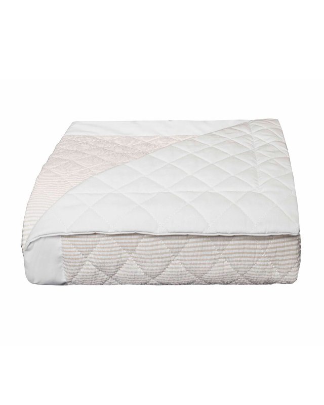 Baby Seersucker Crib Coverlet, White/Taupe