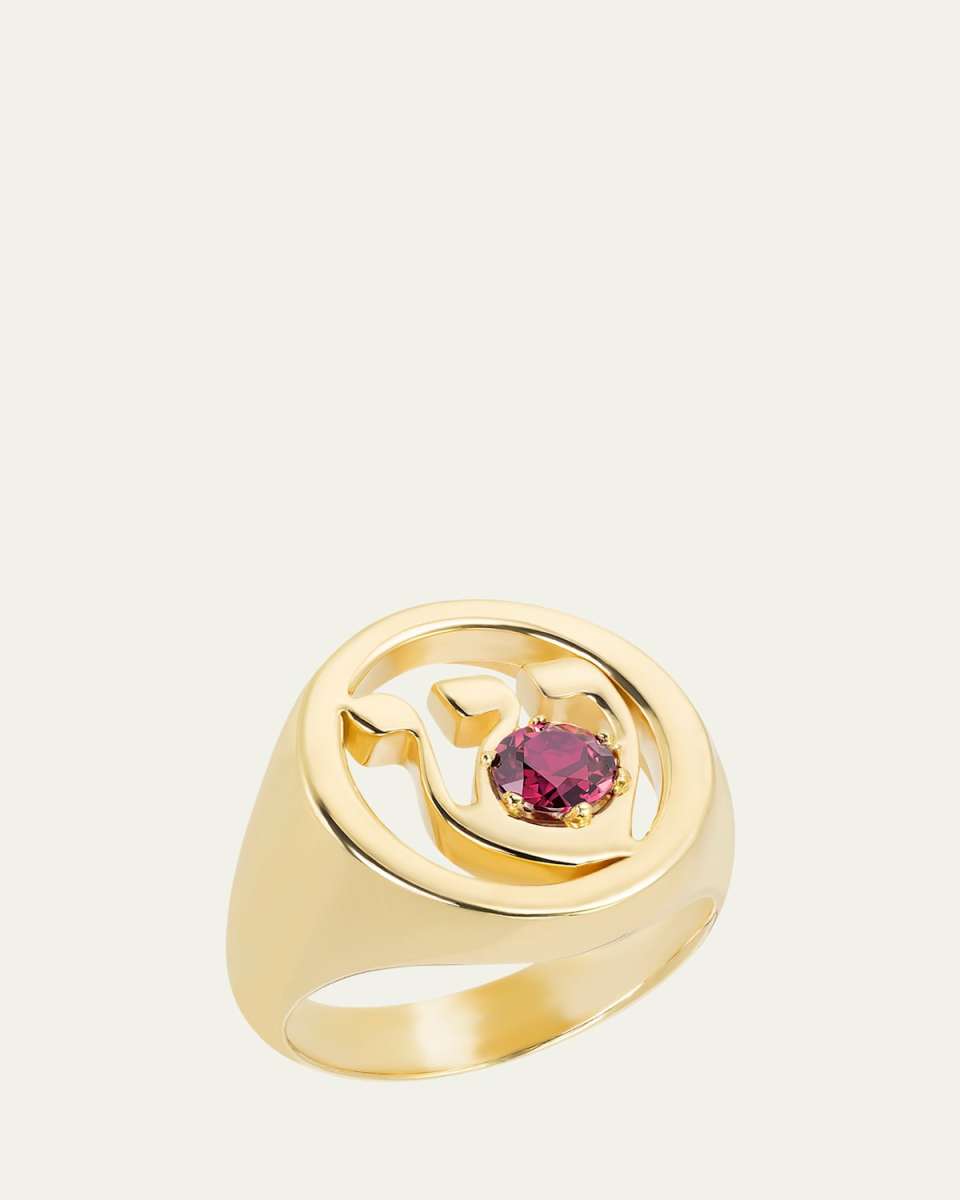 18K Gold Hebrew SHIN Initial Signet Ring