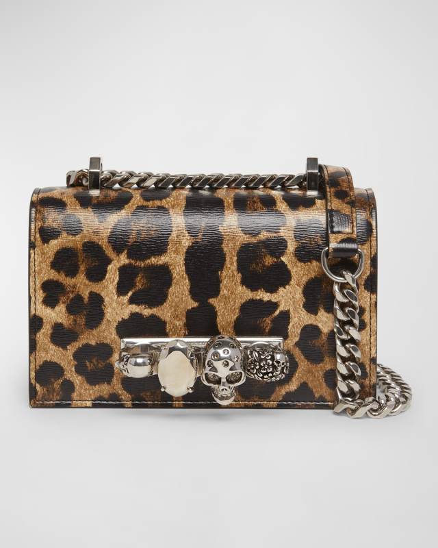 Mini Skull Jewel Leopard-Print Crossbody Bag