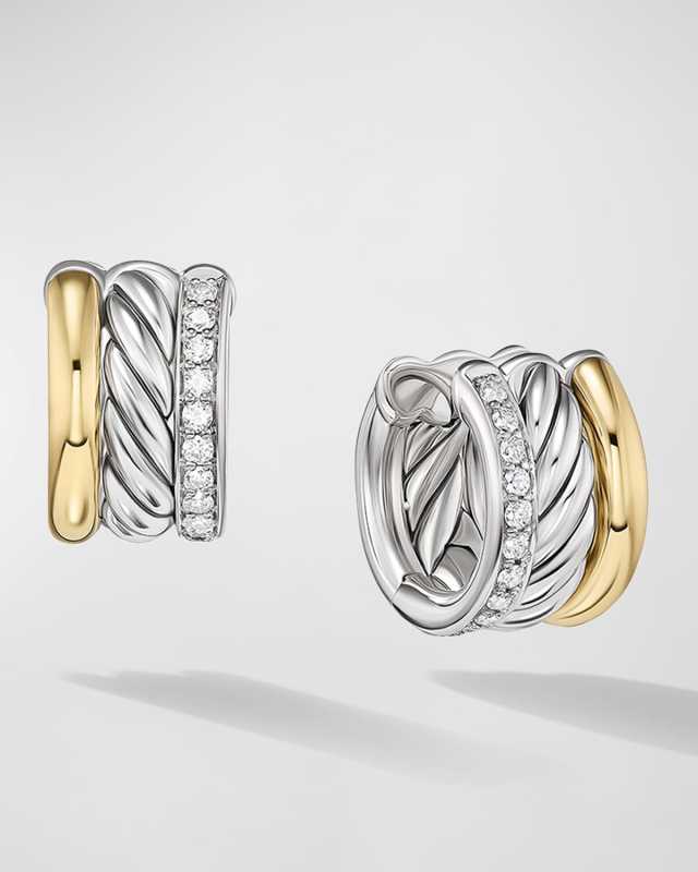 DY Mercer Huggie Earrings with Diamonds in Silver and 18K Gold, 14mm