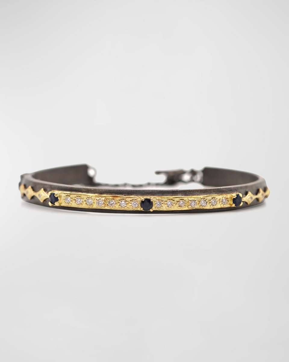 18K Gold Old World Sapphire Diamond Cuff Bracelet