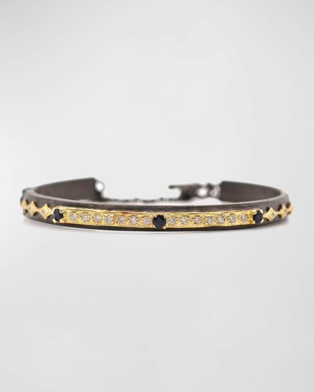 18K Gold Old World Sapphire Diamond Cuff Bracelet
