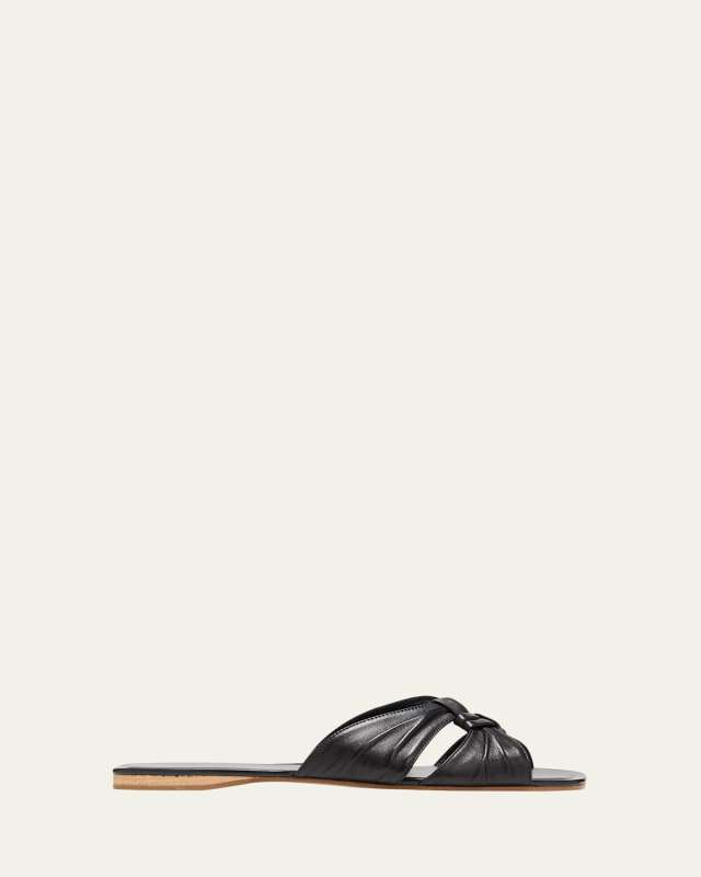 Leather Knot Flat Slide Sandals