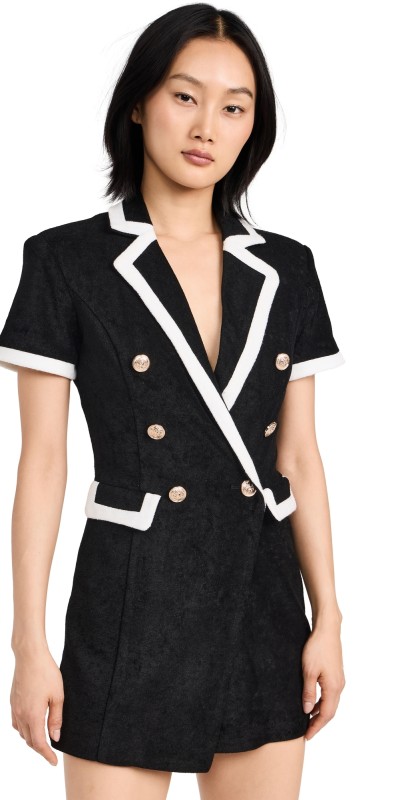 English Factory Terrycloth Blazer Romper Black/White