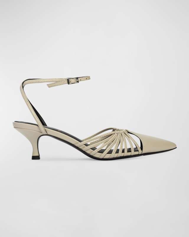 Grazia Leather Strappy Kitten Pumps
