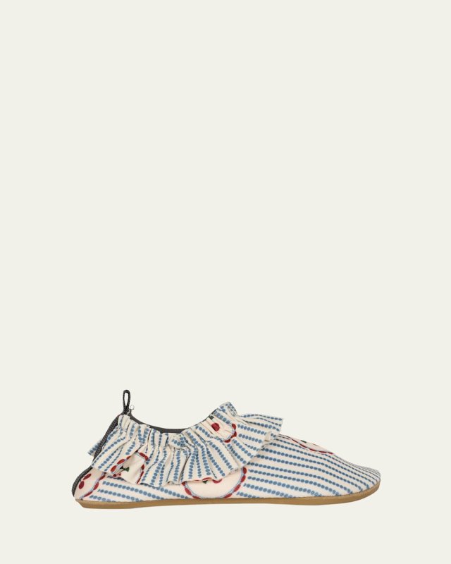 Girl's Cale Cherry-Print Check Swim Shoes, Kids