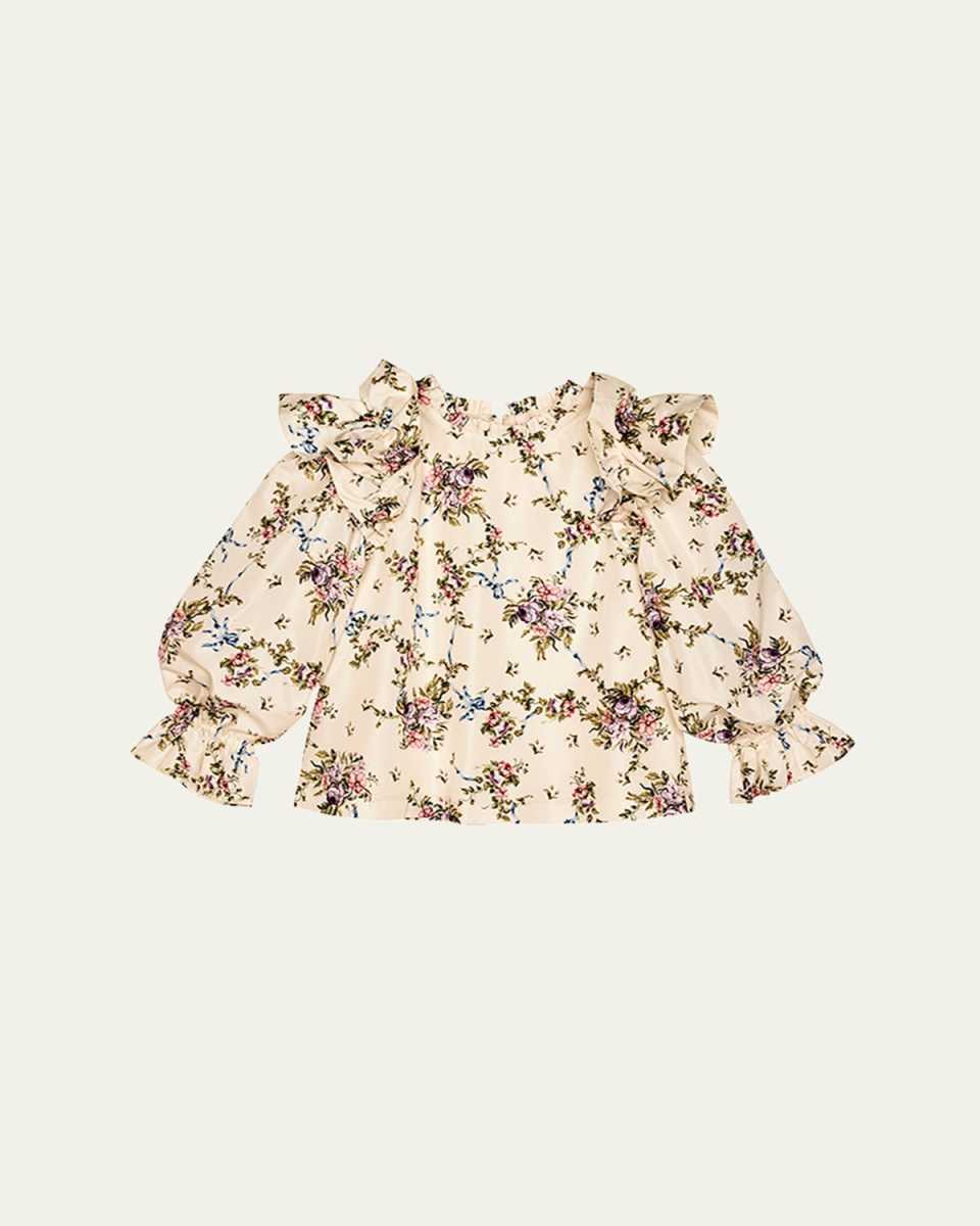 Girl's Belle Floral-Print Ruffled Top, Size 12-16